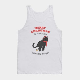 Merry Christmas Ya Filthy Animal Black Cat Tank Top